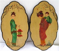 Vintage Hand Painted wooden Japanese Art Pieces