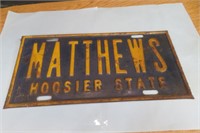 Embossed Matthews License Plate Hoosier State
