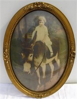 Antique Framed Child on Donkey Hand Tinted Photo
