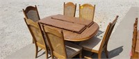 Post Oval Table W/Leafs,6 Chairs Cane Back,Buffet