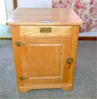 Side Table - appears to be Oak - has a Brass Tag