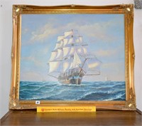 Framed Oil Painting - Ship - Signed Ambrose