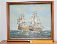 Framed Oil Painting - Two Ships