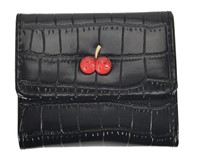 Fashionable Cherry Black Faux Leather Wallet