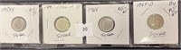 4 Silver Roosevelt Dimes, 1953s, 56, 64, 64d,