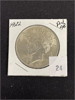 1922 Silver Peace Dollar, Au58