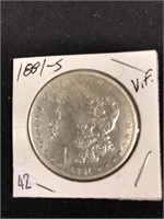 1881 S Morgan Silver Dollar, V. F.