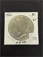 1922 Silver Peace Dollar, Ms65, Gem