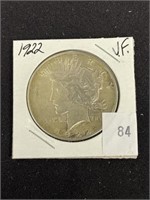 1922 Silver Peace Dollar, Vf