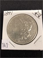 1891 Morgan Silver Dollar, M. S. 62