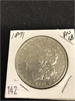 1891 Morgan Silver Dollar, A.u. 58