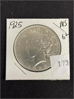 1925 Silver Peace Dollar, Ms62
