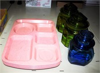 Vtg Carlisle Lunch Trays, Glass Canisters