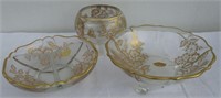 Lot of 3 Gilded Crystal Bowls with Label