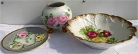 Lot of Gilt Edged Rose Pattern Porcelain Dishes