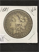 1881 Morgan Silver Dollar V. G.