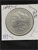 1897 S Morgan Silver Dollar, A.u. 58