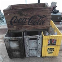 Antique Coke And Pepsi Crates And Bottles