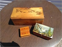 lot of 3 wood boxes wood of new Zealand + trout