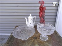4 piece glassware crystal cake pan fruit bowl