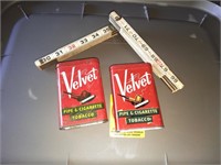 velvet tabacco tins with wood folding ruler