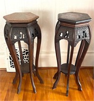 MATCHED PAIR OF OAK PLANT STANDS