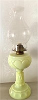 OPALESCENT GLASS HEART DECORATED KEROSENE LAMP