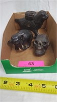 Cast Iron Dog Bank, Elephant, Skull