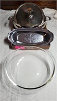 Vtg Leonard Silver Bowl w/Pyrex Bowl, Platter