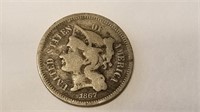 1867 3c Three Cent Nickel