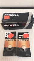 2 Duracell 1.5v.  24 Procell AA BATTERIES.