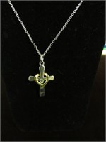 LADIES .925 CROSS W/ GOLD HEART NECKLACE 20" CHAIN