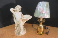 1964 Universal Cherub Statue, Brass Pineapple Lamp