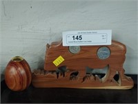 Carved Wood Buffalo Coin Holder