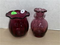 2 Small Vintage Cranberry Glass Vases