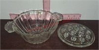 Vintage glass ribbon handled centerpiece bowl