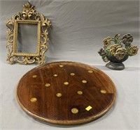 Cast Iron Floral Doorstop, Frame and Coin Tray