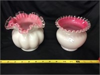 Fenton Pink Ruffled Edge Vases