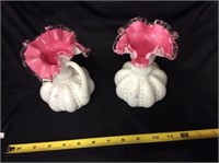 Fenton Pink Ruffled Edge Vases