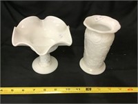 Milkglass Vase And Pedestal Bowl