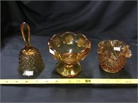 3 Amber Glass, Bell No Ringer, Right Pc. Is Fenton