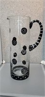Black and white painted 12in glass pitcher &