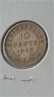 1942 NFLD 10 Cent Sterling EF45 King George VI