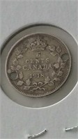 1918 Canada Sterling 5 Cents "Chain Holes"