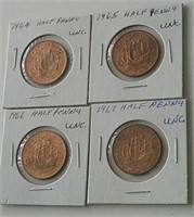Four Unc UK Half Pennies 1964,65,66 & 67