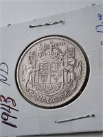 1943 Canada Silver 50 Cent Coin