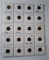 20 Canada 1 Cent Coins 1921-1937