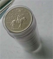Tube Of 1973 Canada RCMP 25 Cent Coins