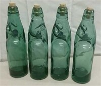 4 Codd Neck Blown Glass Soda Bottles -Marble Stops
