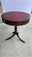 3 Legged Leather Top  Round Lamp Table w/ Drawer